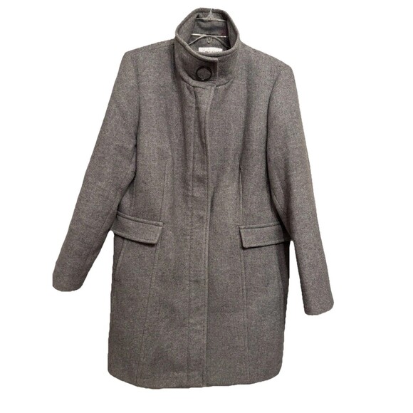 Calvin Klein Wool Blend Gray Tweed Stand Collar Walker Coat Women’s Sz 18 Zips - Picture 2 of 15